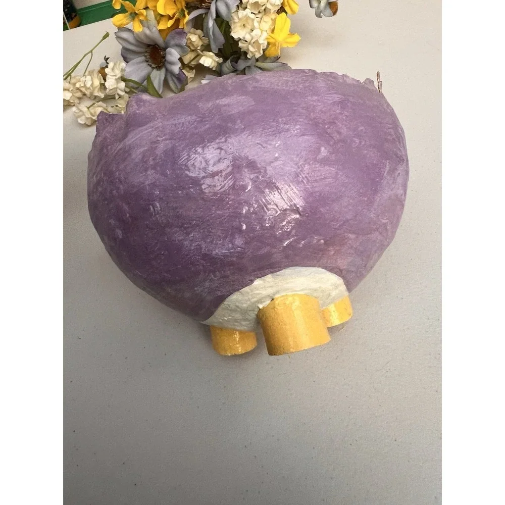 Handmade Cracked Egg Bowl Footed Lavender Gold Floral Arrangement Planter